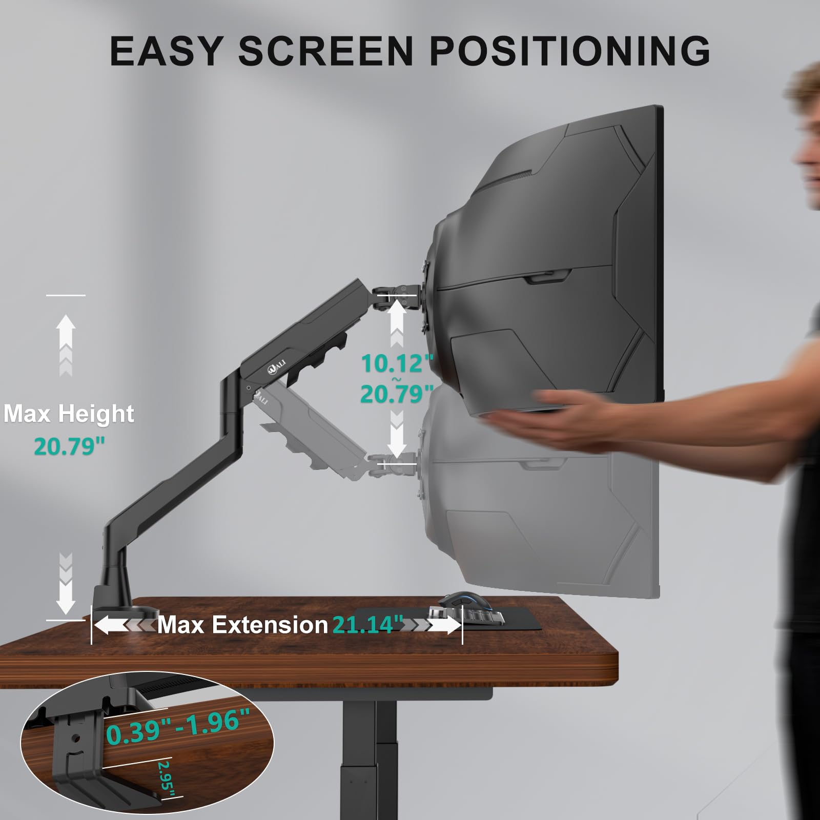 WALI Braccio singolo per monitor con supporto da scrivania per schermi da 17-49 pollici, supporta fino a 15 kg, supporto per monitor VESA completamente regolabile, molla a gas resistente, per giochi e