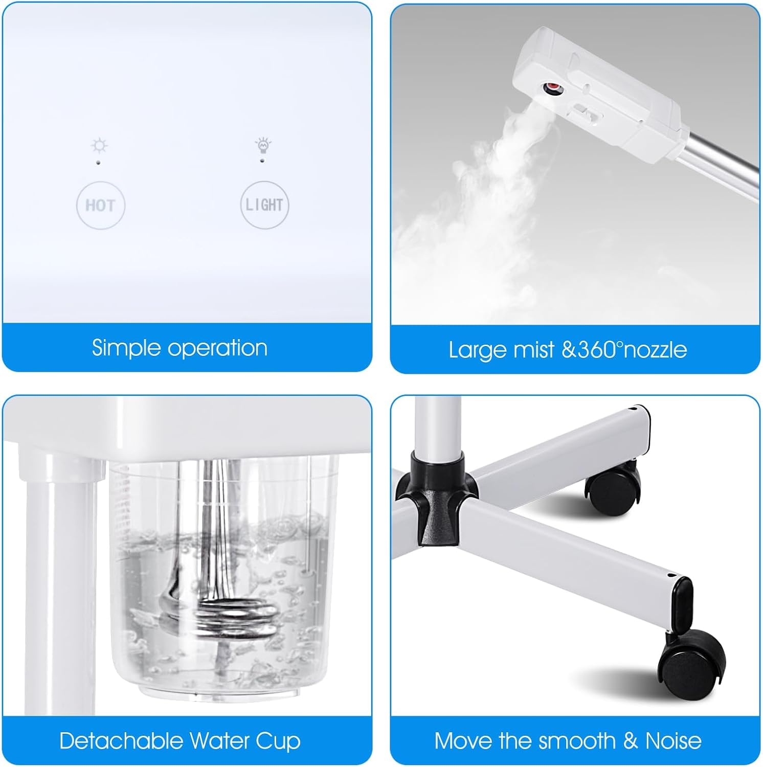 Professioneller Gesichtsdampfer Ionic Nano Hot Mist Spray & Timer, Gesichtsdampfer für Kosmetiker, SPA-Salon% Zuhause, Weiß
