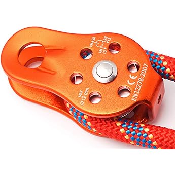 Climbing Pulley 26 KN Aluminum Alloy High Performance Single Swivel Rope Pulley Micro Rope Pulley for 12 mm Rope Climbing Outdoor Climbing Equipment Orange