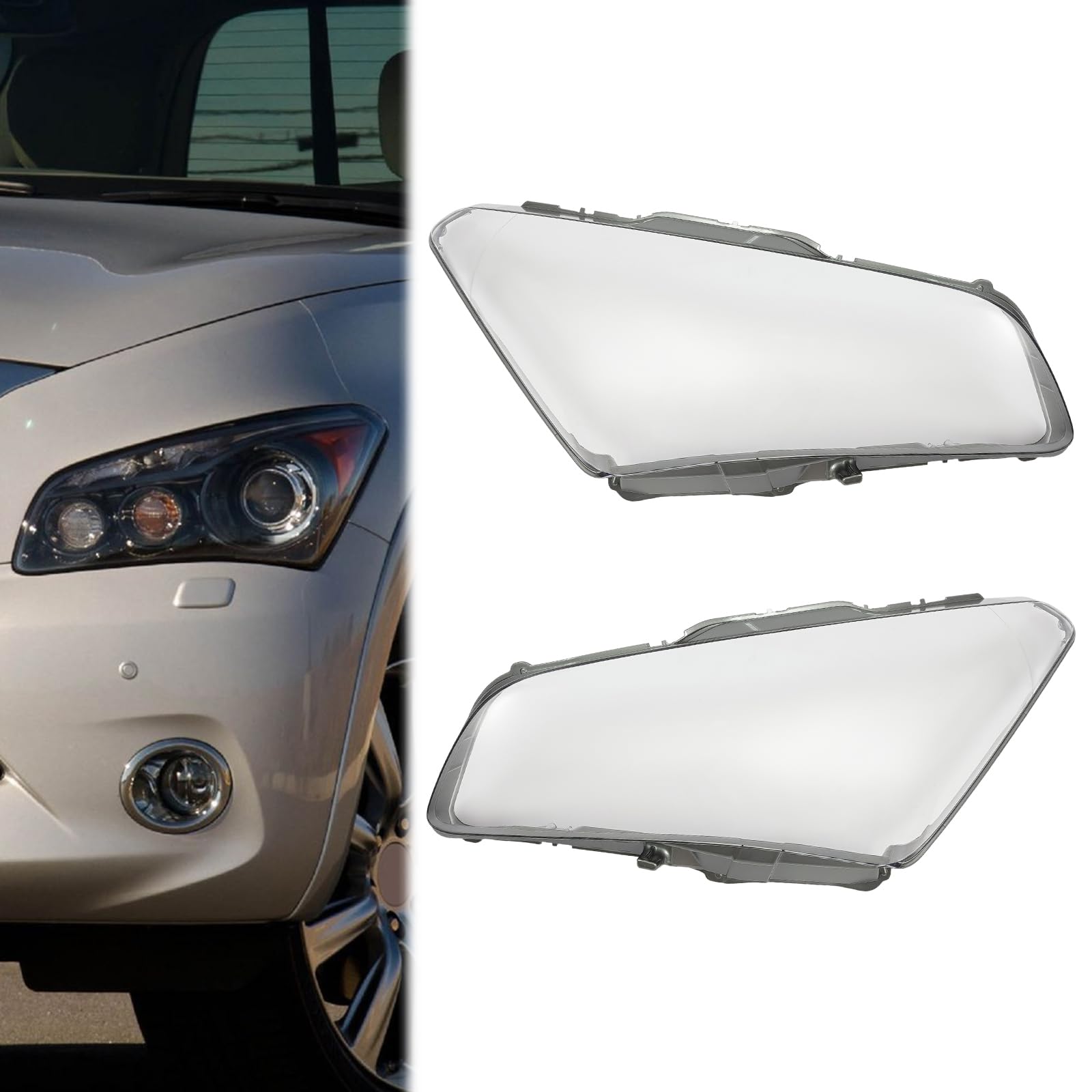 MARTEXBUY for Infiniti QX56/QX80 2011 2012 2013 2014 Front Headlight Lens Cover, 1 Pair Left Side and Right Side Headlamp Headlight Cover