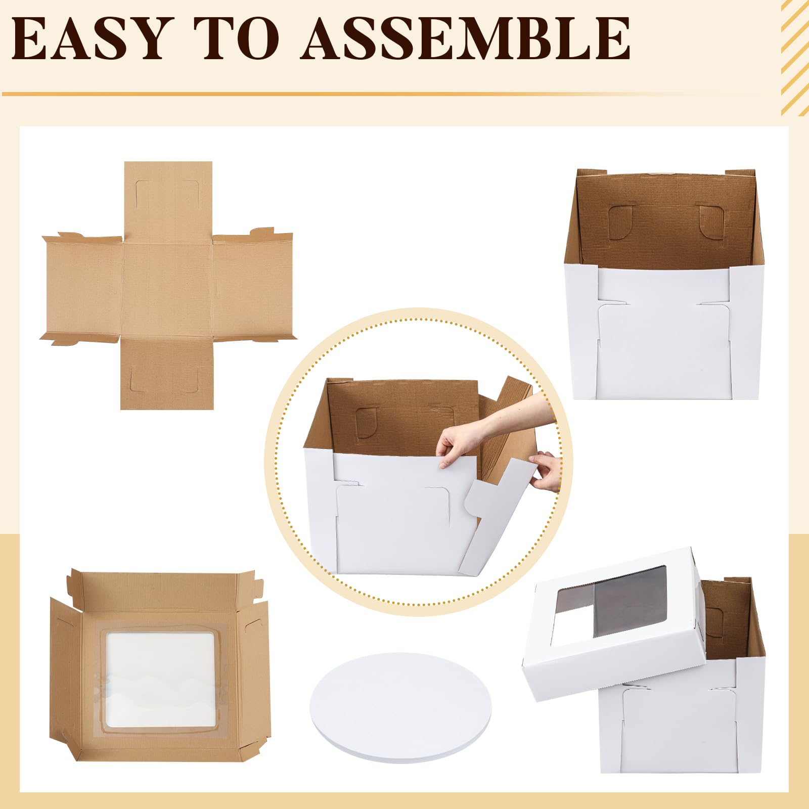Kolldenn Paquete de 4 cajas para tartas de boda de 14 x 14 x 12 pulgadas con 4 cajas de tablas de pastel de cumpleaños con ventana para pasteles de nivel alto, tapas de soporte desechables