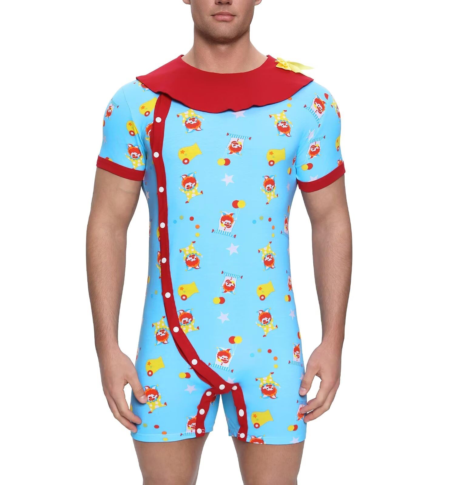 Landofgenie Combinaison Une pièce pour Homme Onesie Pyjama Bodysuit à Manches Courtes pour Homme Pyjama à col Amovible avec imprimé Clown