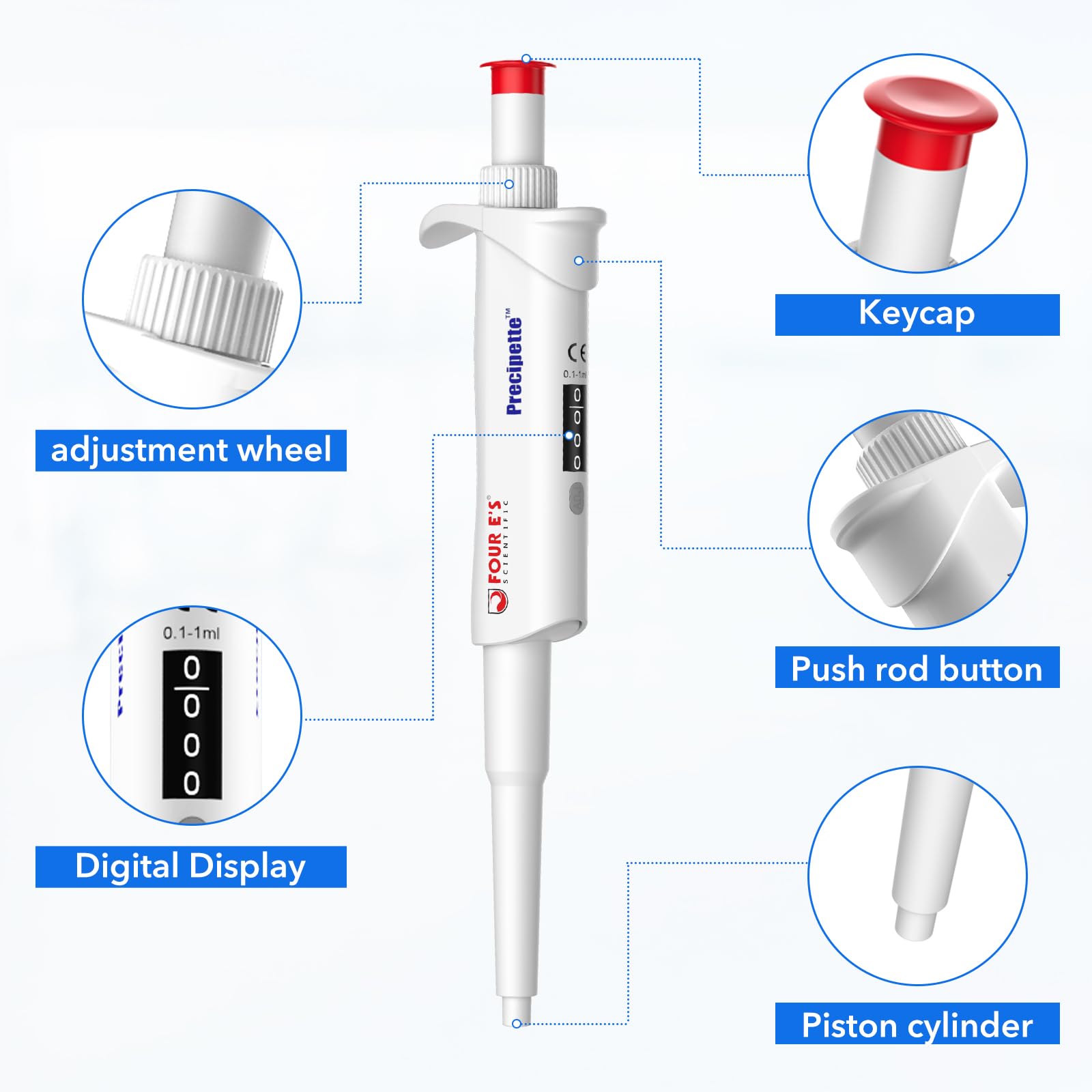 Pipetta 0,1-1 ml Micropipetta Lab Singolo Canale Pipetta Alta Precisione Micro Pipette Regolabile Volume Pipetta con Porzione Inferiore Autoclavabile