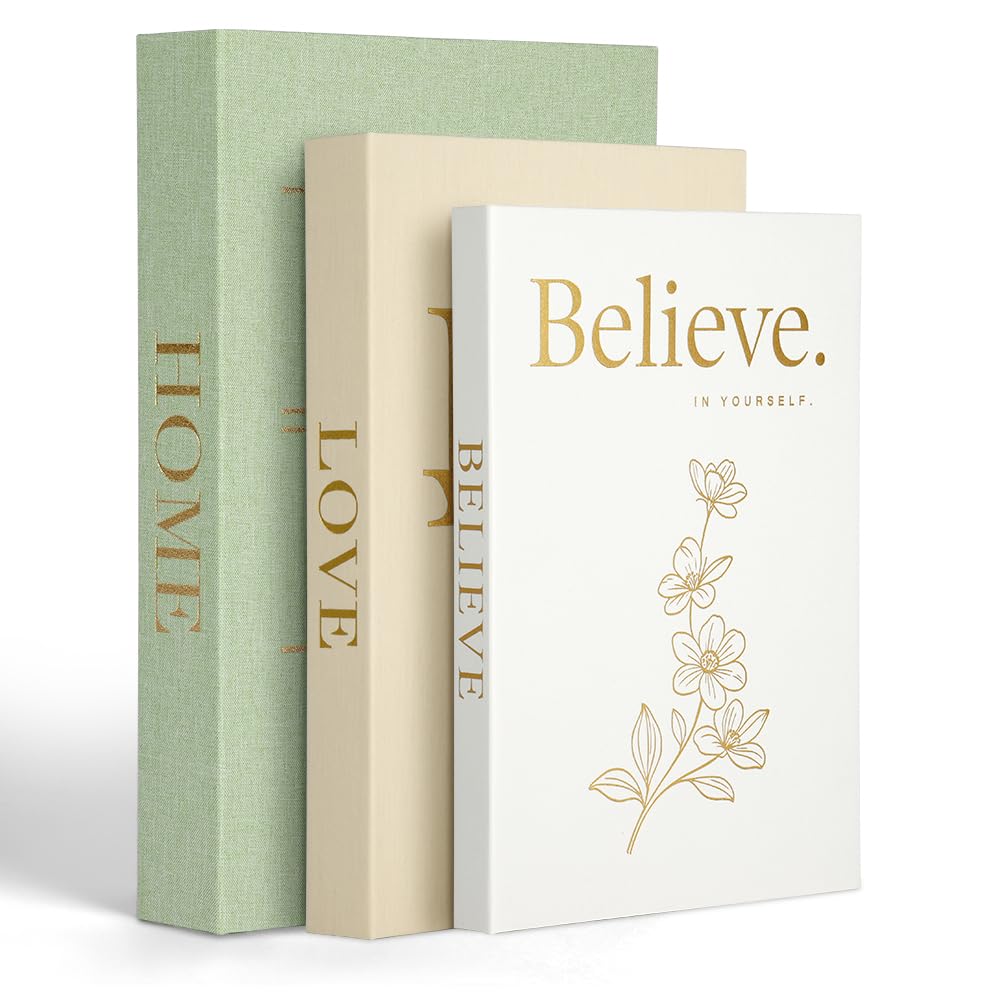 AOOTE Decorative Books, 3 Pcs Stylish Decorative Books, 3 Sizes Decoratives Faux Book Boxes, Linen Faux Book Storage Box for Home Office Bar Coffee Table Bookshelf Decor