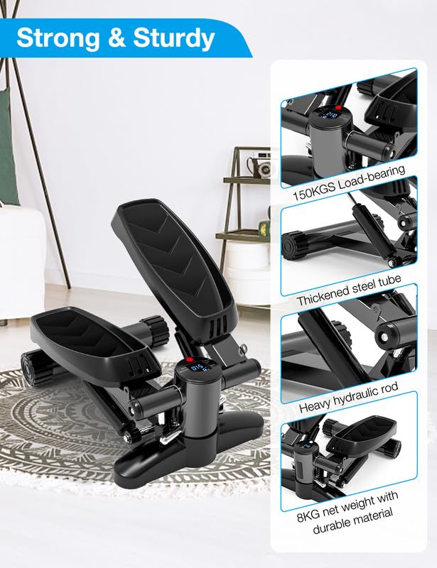 Mini Stepper Pour Exercice à La Maison Machine à Marcher Avec Bandes De Resistance Hauteur Reglable Et Pedales Antiderapantes Blanc