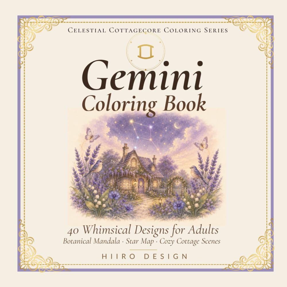 Gemini Coloring Book: 40 Whimsical Designs for Adults (Celestial Cottagecore Coloring Series)