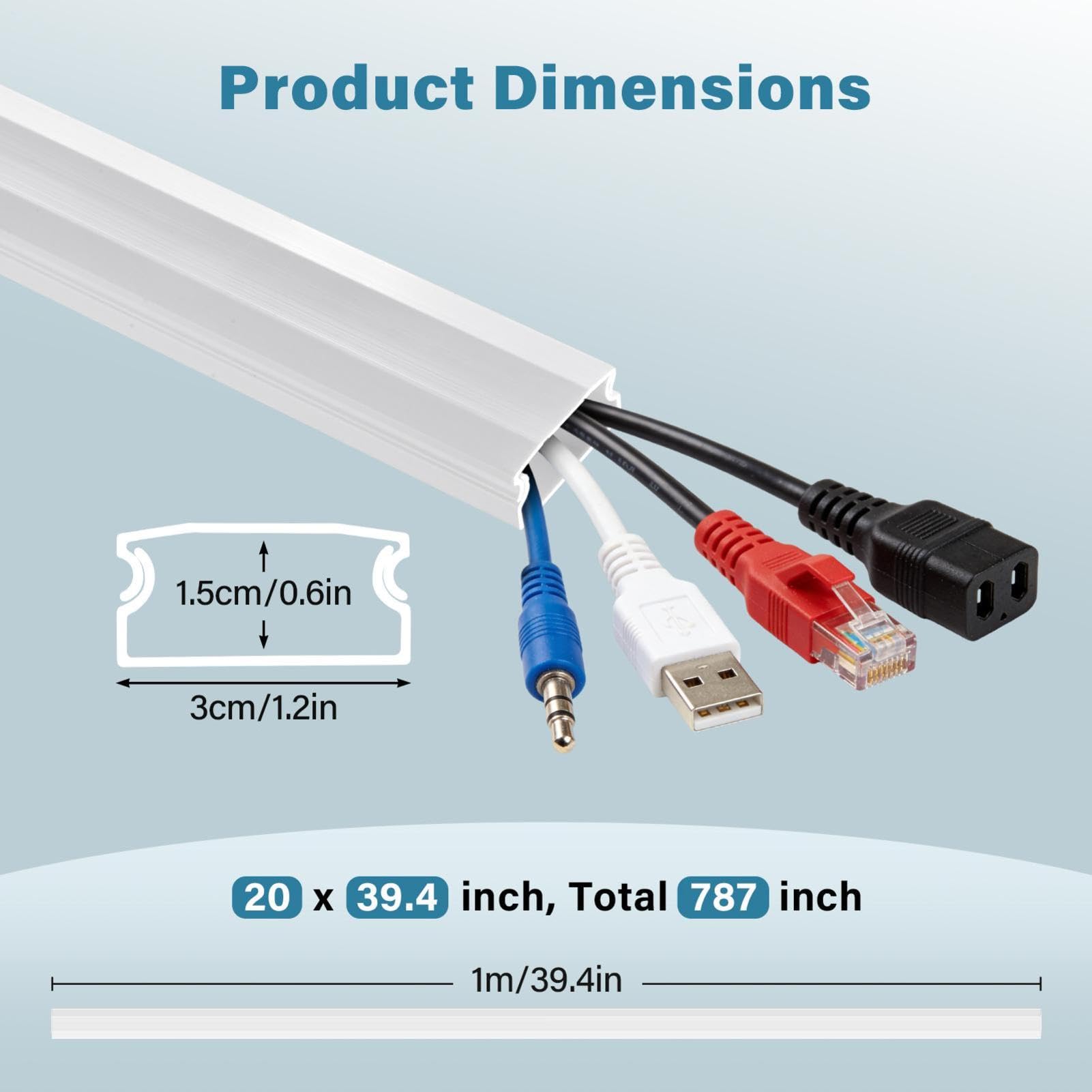 Goulotte 30 x 15 mm Blanche, Bande de câble PVC 1 m x 20 pièces | Wand-Leitungsverstecker zuschneidbar, Universal Kabel Kanal Kabelleiste, Überstreichbarer für die Wand, TV