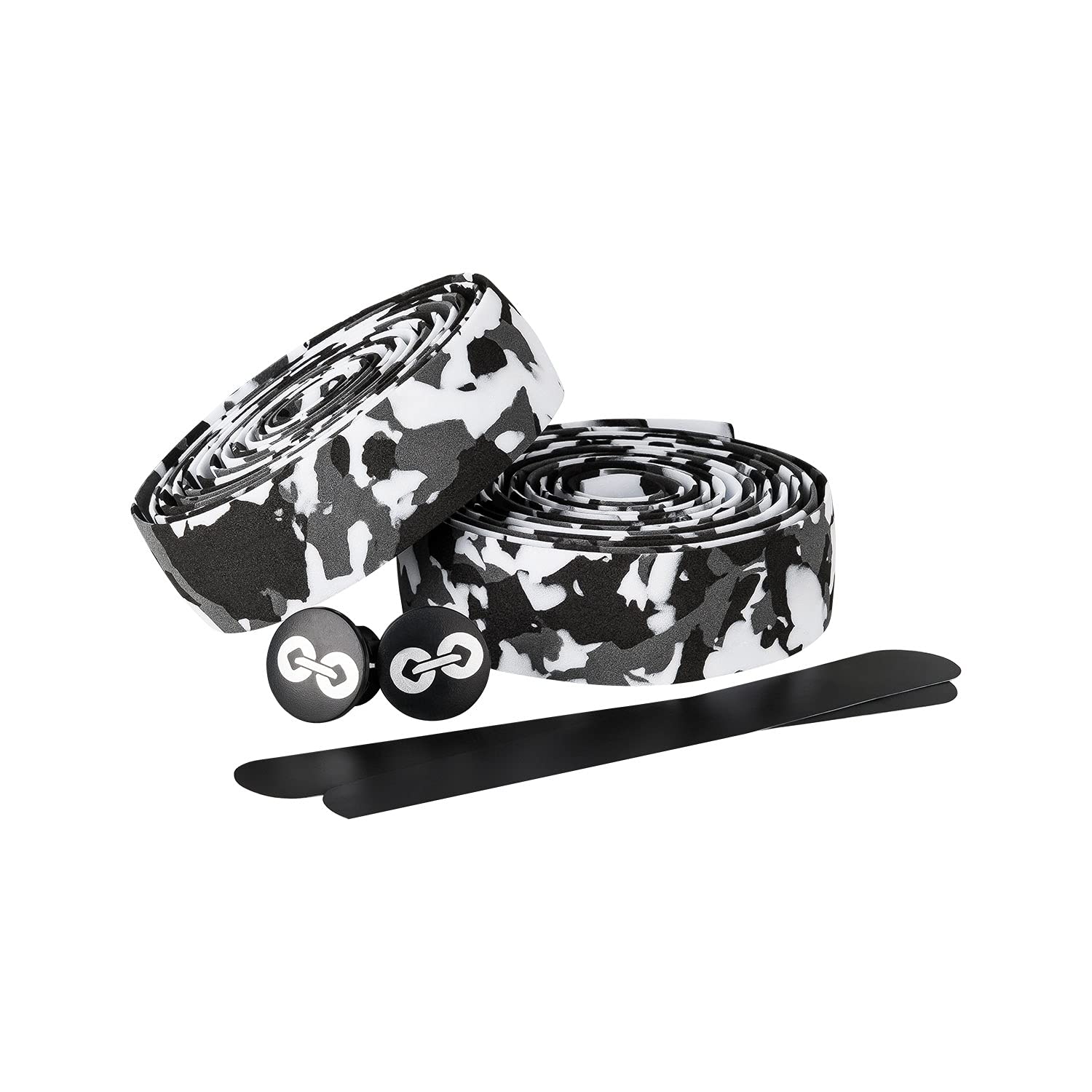 URBAN ZWEIRAD - Lenkerband Rennrad Camo Schwarz/Weiß - inkl. Endstopfen und Klebestreifen - Griffband Rennrad Weiß extra griffig - 200 cm x 3 cm - 3 mm Stärke