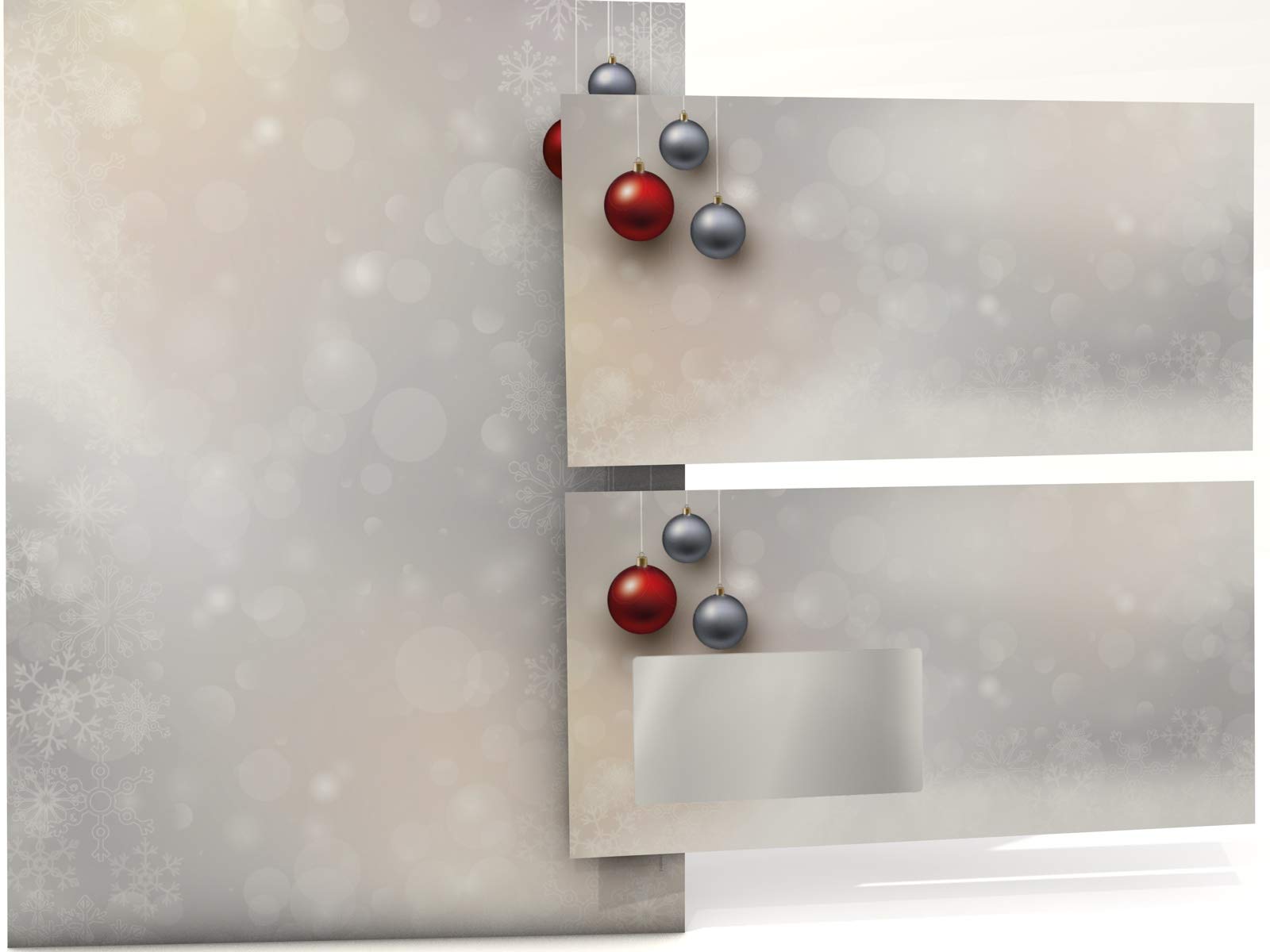 Weihnachtsbriefpapier-Set 100 Blatt A4 + 100 Kuverts mit Fenster | Weihnachtskugeln Rot/Silber | 90g/m² | DIN LANG-Kuverts | Laser/Ink/Copy/Hand | Made in Germany | inkl. Textvorlagen-Download
