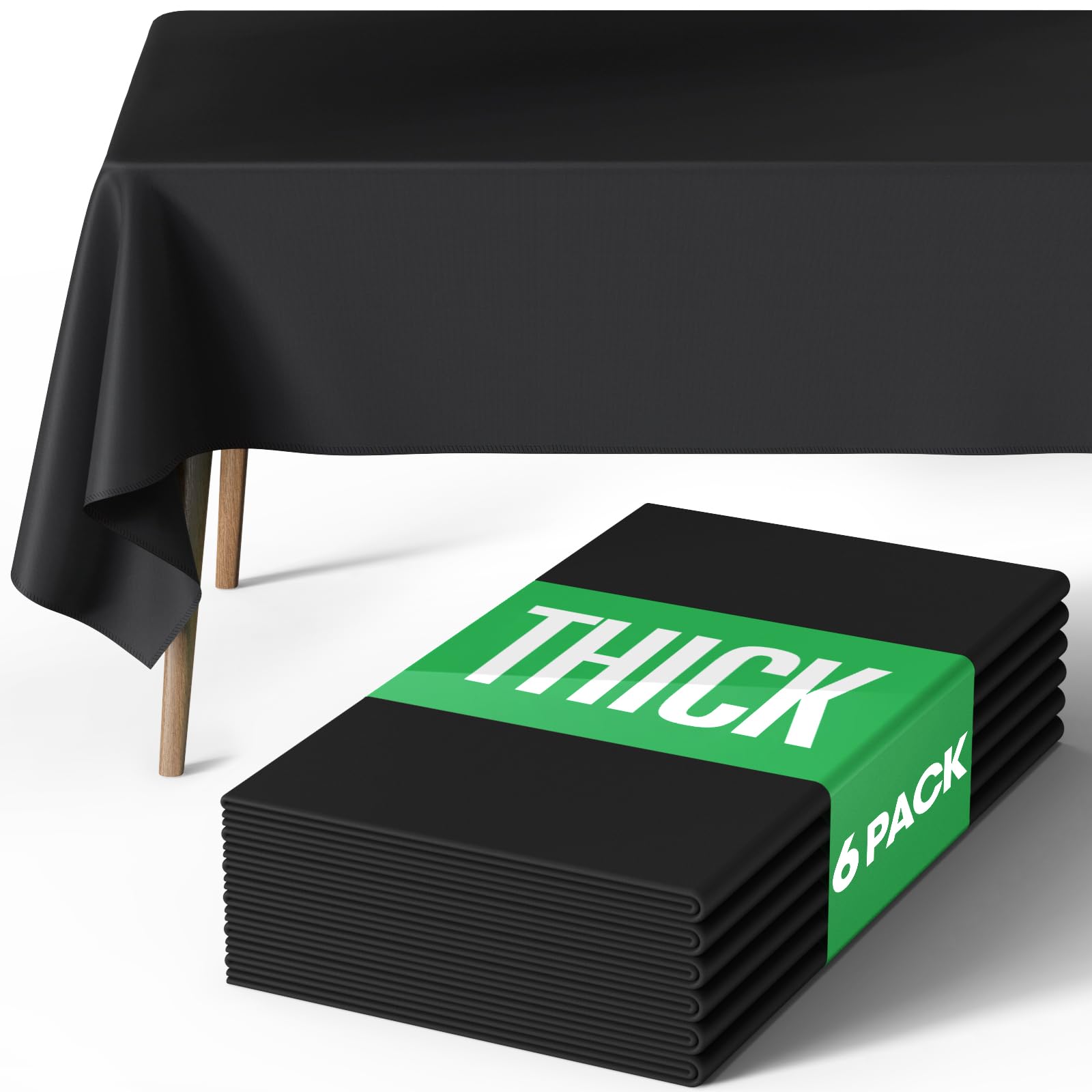 Pureegg Rectangle Table Cloth 60" x 84" – Durable Polyester Tablecloth Offers Reusable &amp; Washable Protection, Ideal for Outdoor Party, Picnic, Wedding, Banquet and Birthday, 6 Pack, Black