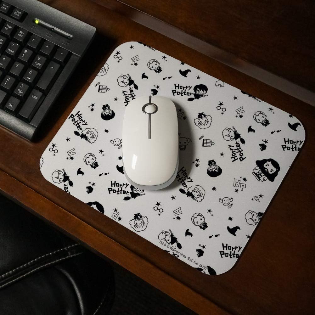 Harry Potter Black and White Chibi Pattern Low Profile Thin Mouse Pad Mousepad
