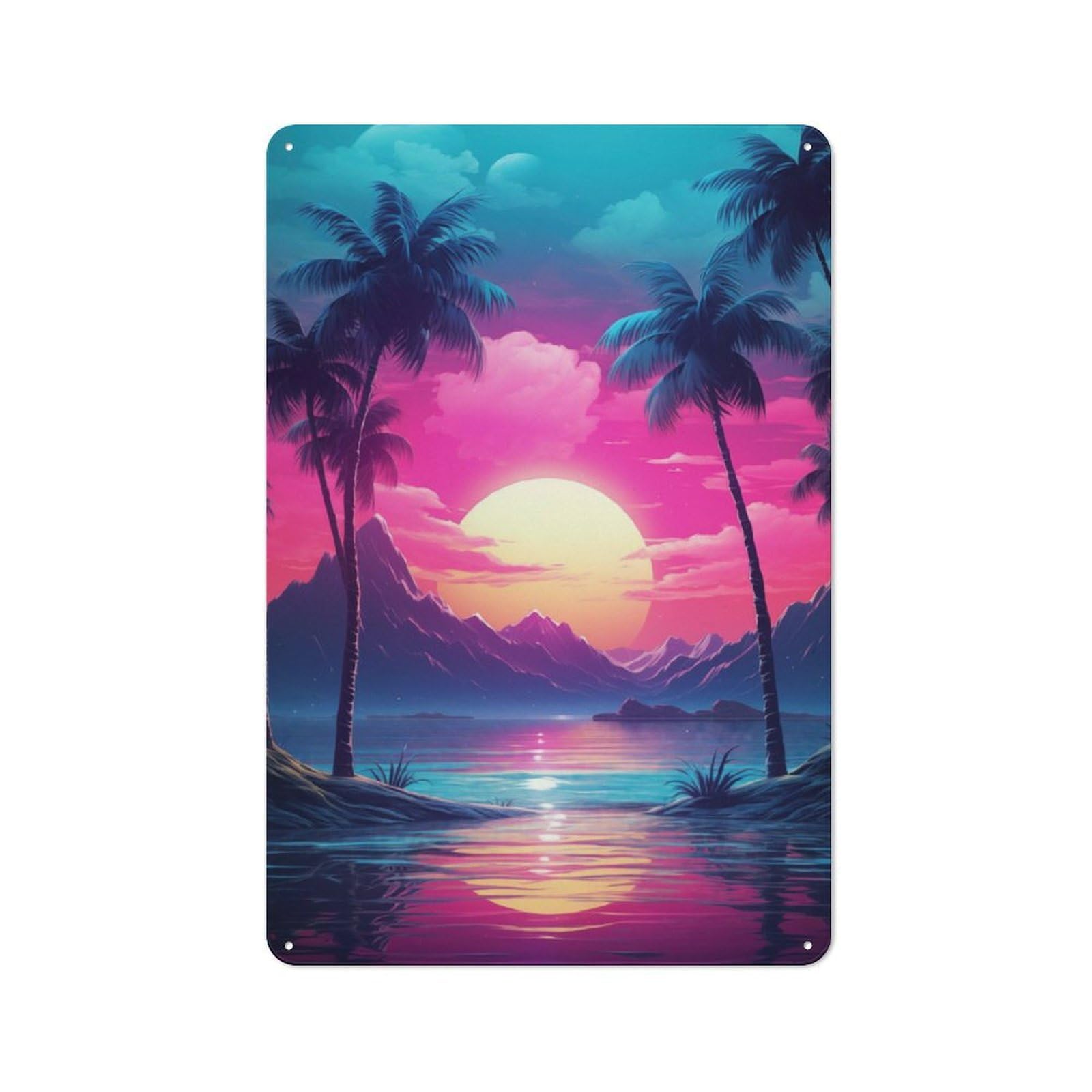 Junmoney Tropic Twilight Grooves Tin Wall Plaque 30X20cm With For Man Cave Or Games Room, For Updating Man Cave And Games Room After Moving