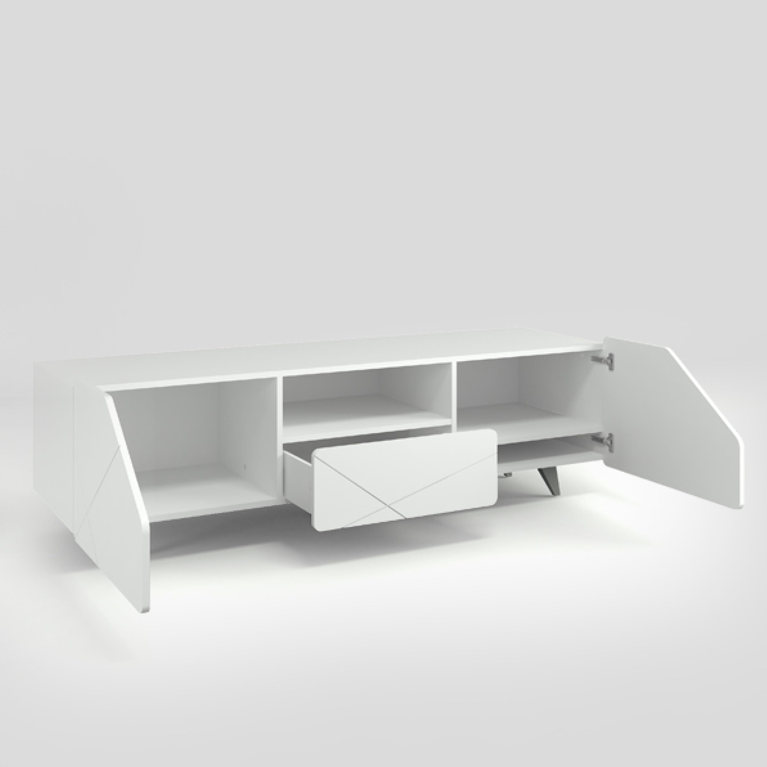 Diventa Mobile Living Vela Extreme – Mobile TV 165 cm | Design Moderno, Spazio Contenitivo, Resistente ai Graffi e all’Umidità | Prodotto in Italia (Bianco corpo Bianco)
