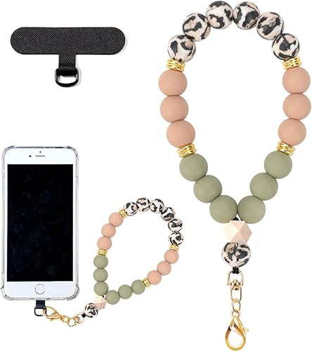 Miniatura 24 de Correa de muñeca de teléfono con cuentas de silicona de mármol, cordón para teléfono celular con pestaña de sujeción, pulsera elástica manos libres