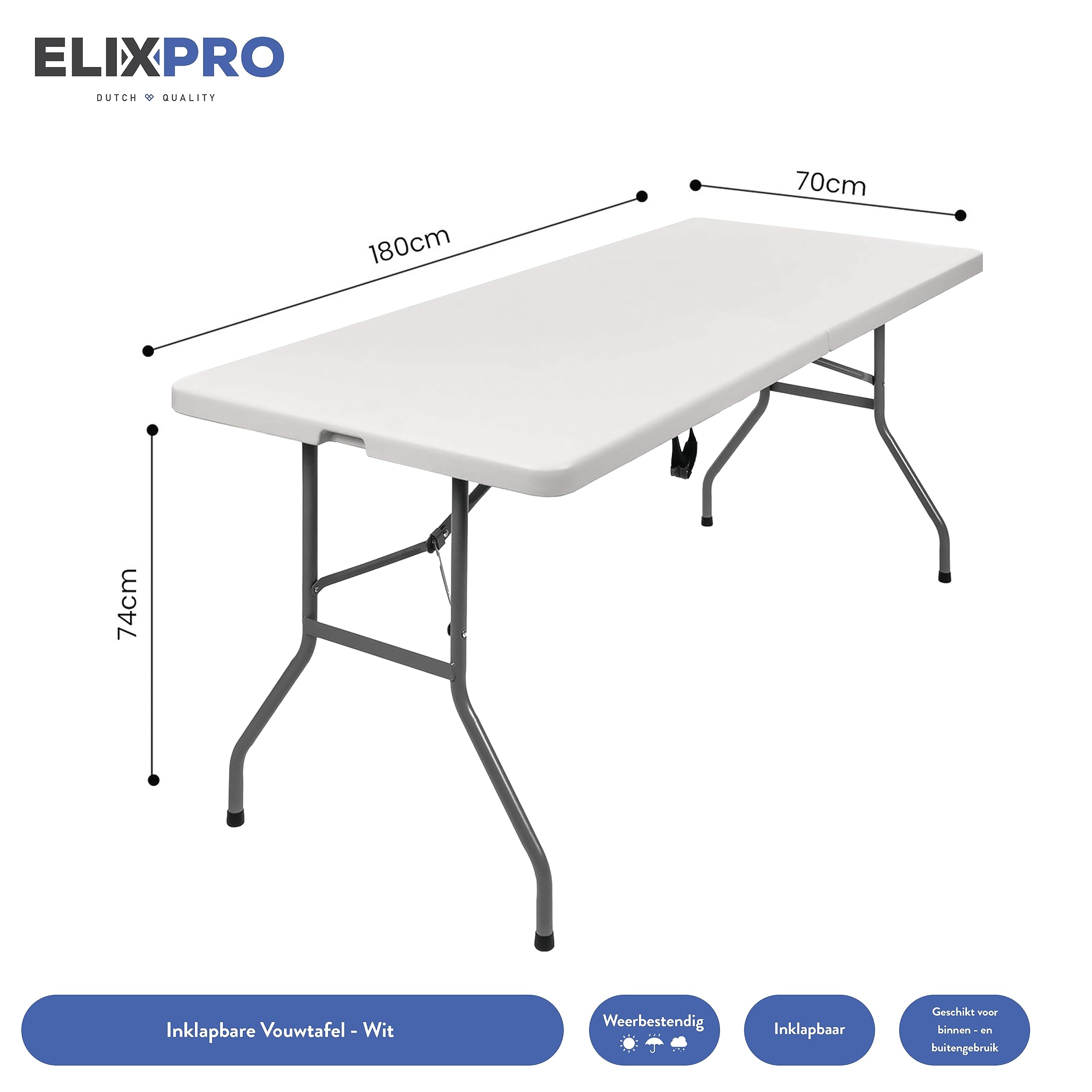 Klaptafel, inklapbaar, weerbestendig, handgreep, hoog, maximaal 100 kg, wit