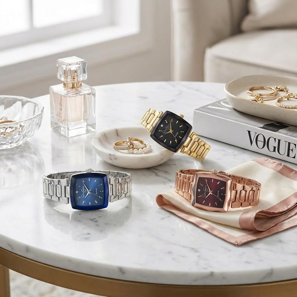 Jessica Simpson Diamond Collection Women's Square Dial Watch, Metal Band, Classic Quartz Movement, Elegant Dress Watch - Image 3