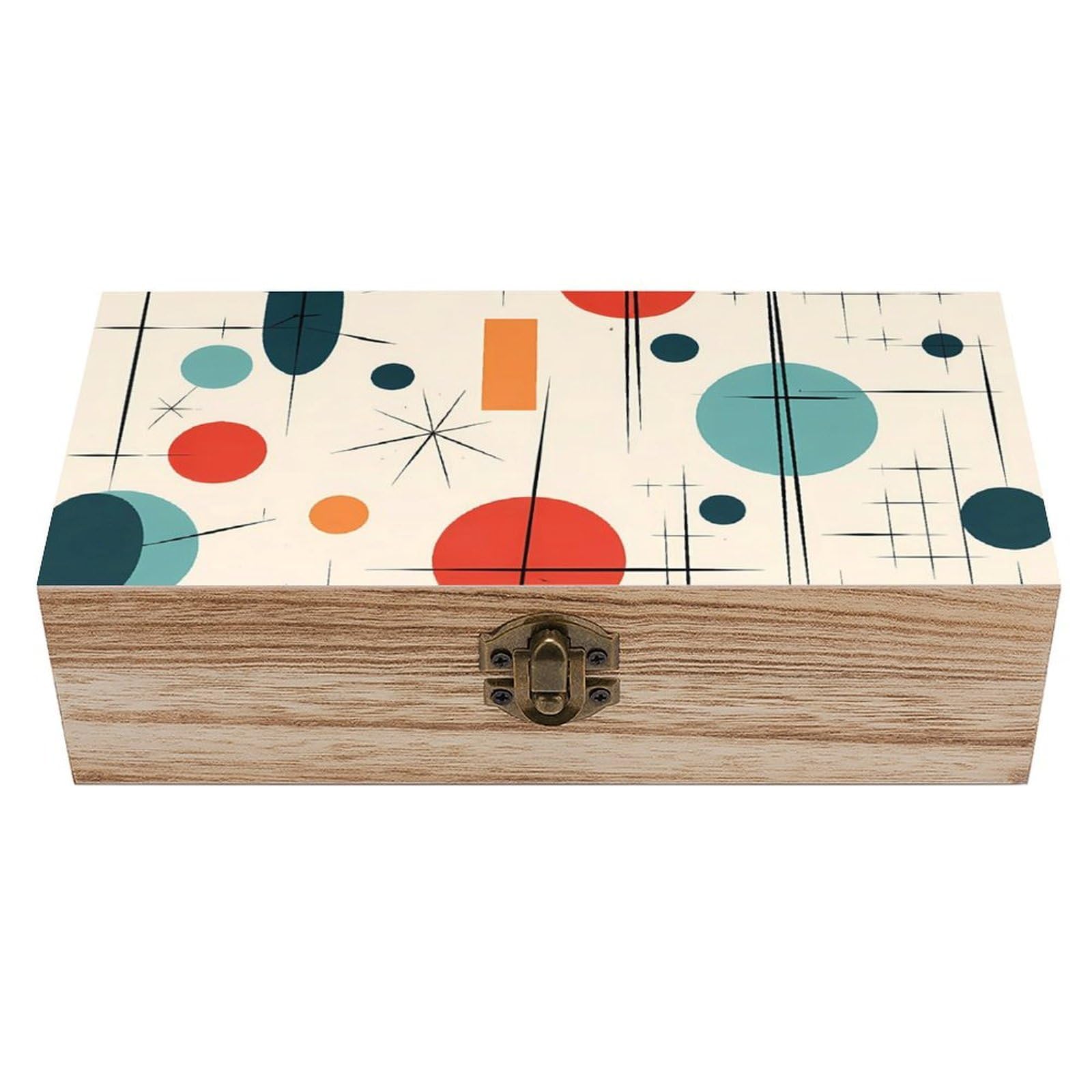 SMAZDFXX Modern Mid Century Wooden Storage Box With Hinged Lid Decorative Front Clasp Keepsake Boxes