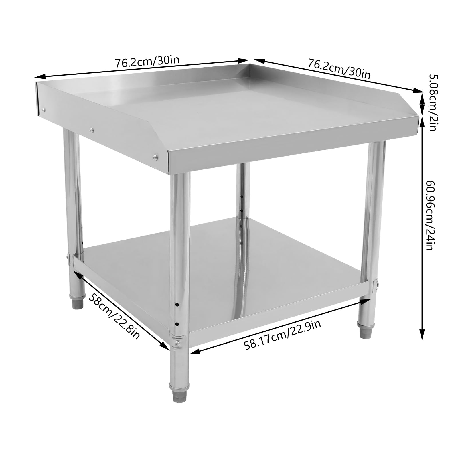 Stainless Steel Work Table with Backsplash and Sidesplashes 30x30 Metal Commercial Kitchen Table with Undershelf and Adjustable Feet for Restaurant Heavy Duty Kitchen Prep Table for Garage