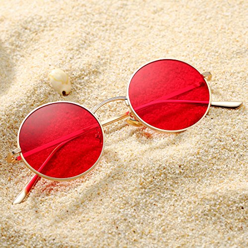 COASION Vintage Round Metal Sunglasses Small Red Halloween Glasses for Women Men3