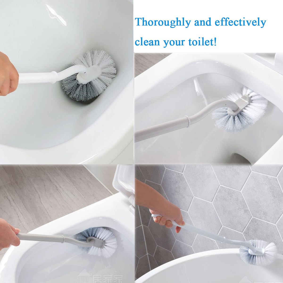 Paquete de 2 cepillos curvados para inodoro con soporte para baño, cepillo de inodoro compacto duradero debajo del borde, cepillos de limpieza profunda para el hogar (2 cepillos de inodoro