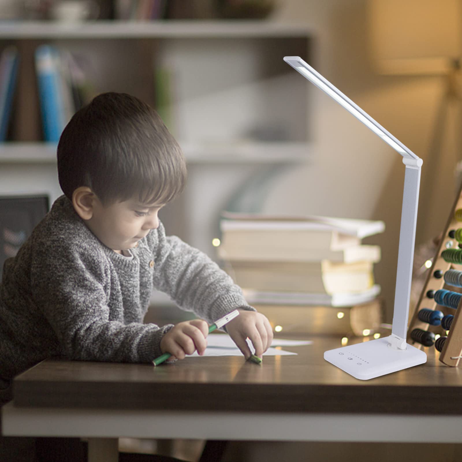 Ergocar Lámpara de Escritorio LED, La Luz Natural Protege Los Ojos, Flexo de Escritorio con Puerto de Carga USB, Lampara LED Escritorio Regulable con Control Táctil y Temporizador de 30/60min