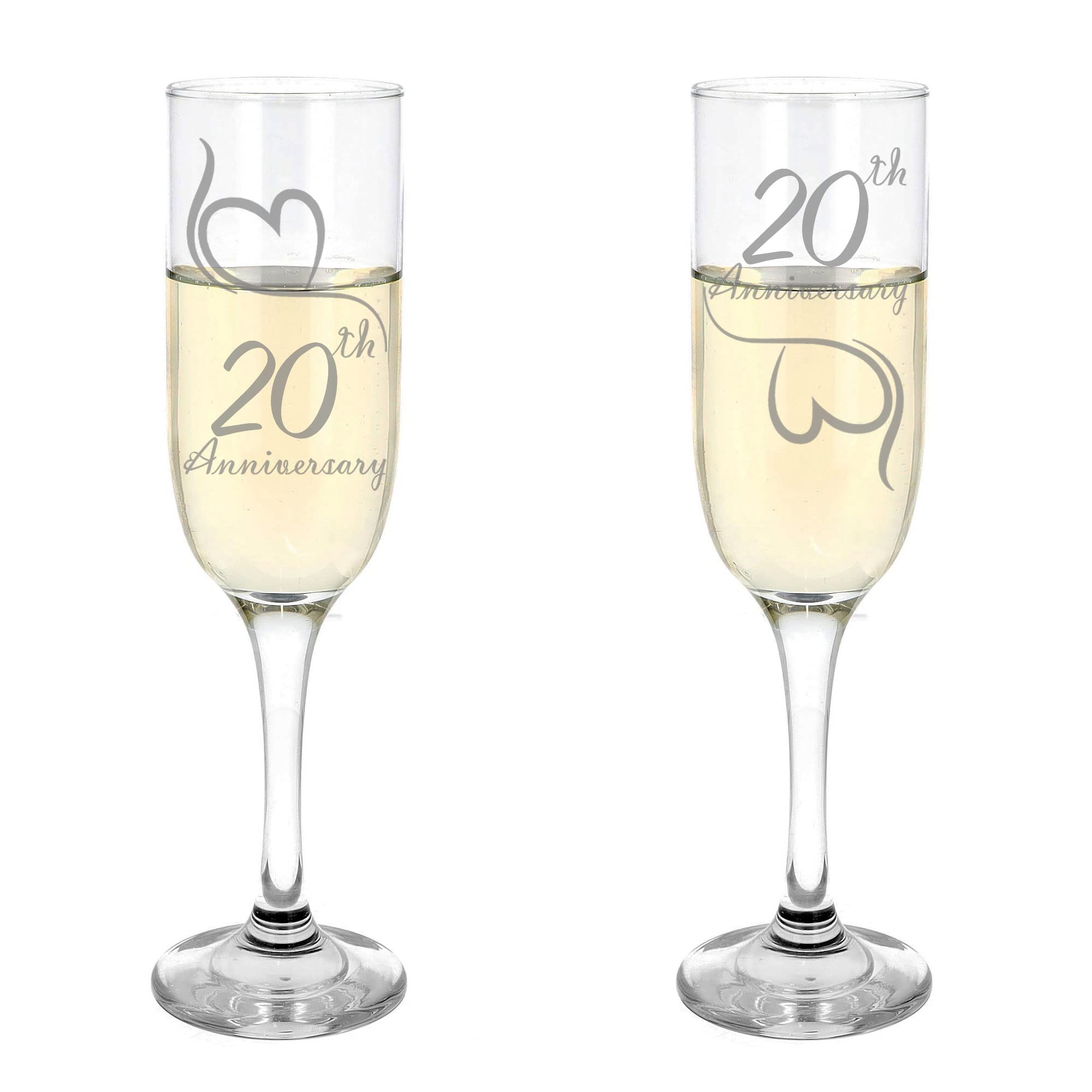 20th Anniversary Champagne Flutes - Engraved Gift Set -6 20th Anniversary Champagne Flutes - Engraved Gift Set -6