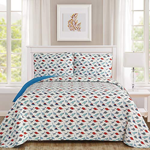 Sweet Home Collection 2 Piece Quilt Set Kids Design Fun Colorful And Comfortable Boys And Girls Toddler Hypoallergenic Soft Bedding, Twin/Twin Xl, Dinosaur #TOP1