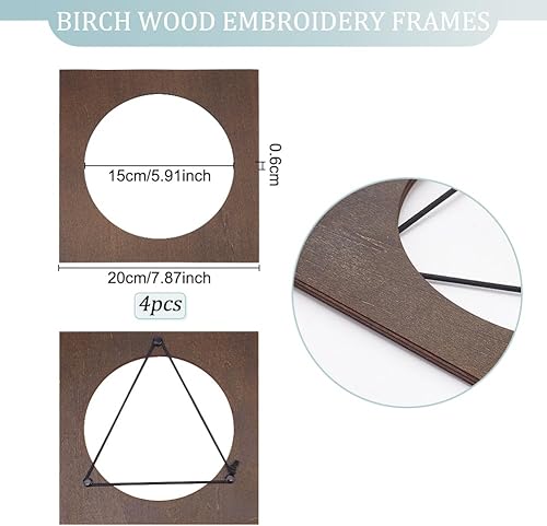 Miniatura 2 de OLYCRAFT 4 aros de bordado de madera de 5.9 pulgadas de diámetro interior de madera de abedul cuadrados para bordar, marco de aro de punto de cruz,