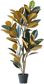 Fake Plants Artificial Plant Potted Brown Rubber Tree with Lush Leaves and Large Floor to Ceiling Bonsai Ornaments, 49 Inches High, Faux Tabletop Greenery