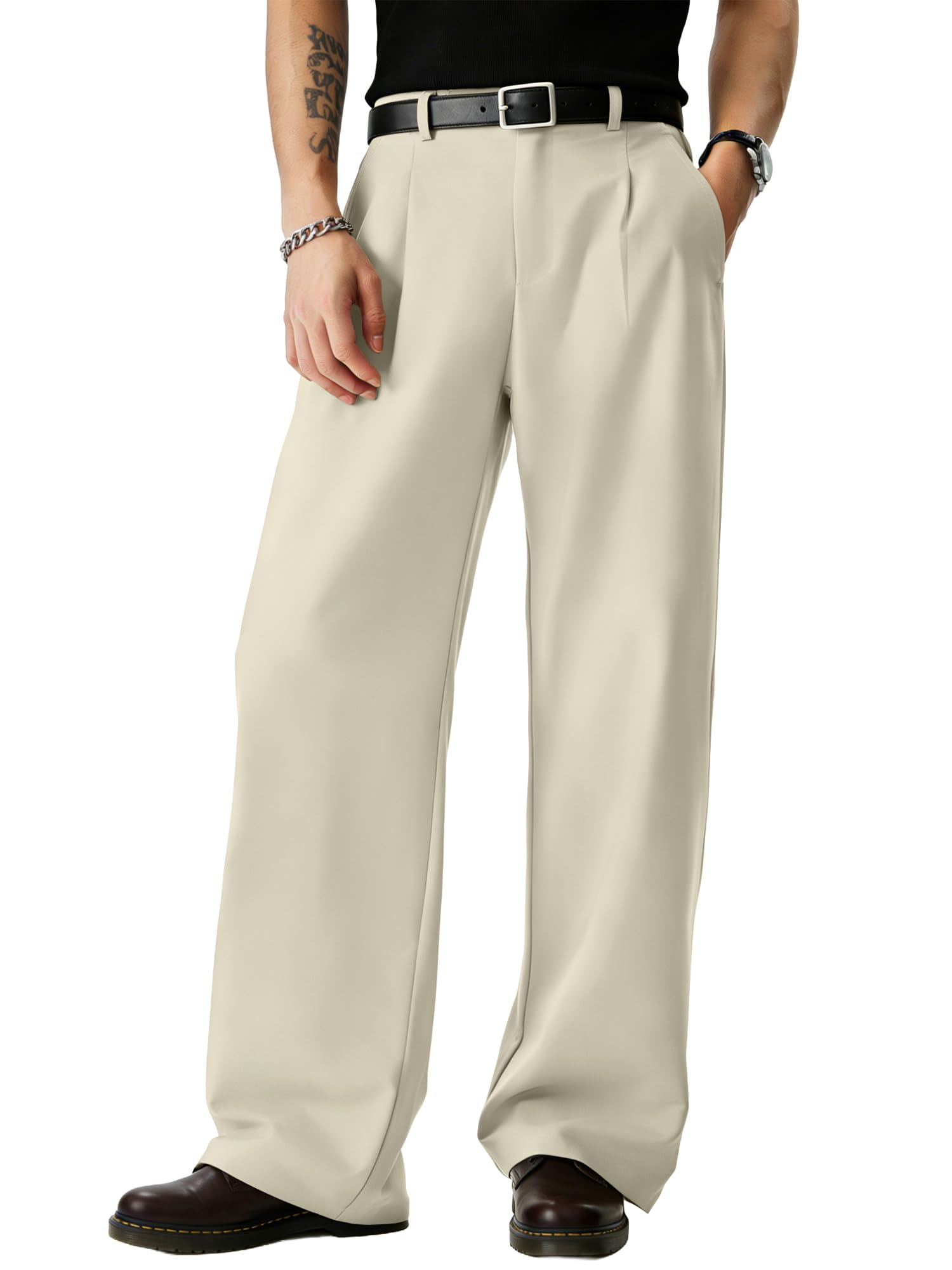 JMIERR Mens Baggy Casual Dress Pants Lightweight Pleated Old Money Wide Leg Pants Loose Relaxed Fit Trousers
