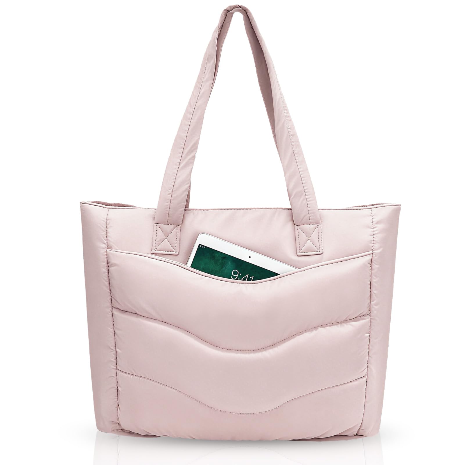 Skycase Puffer Tote Bag for Women - Lightweight Puffy Work Handbag- Large Laptop Quilted Shoulder Bag for Daily
