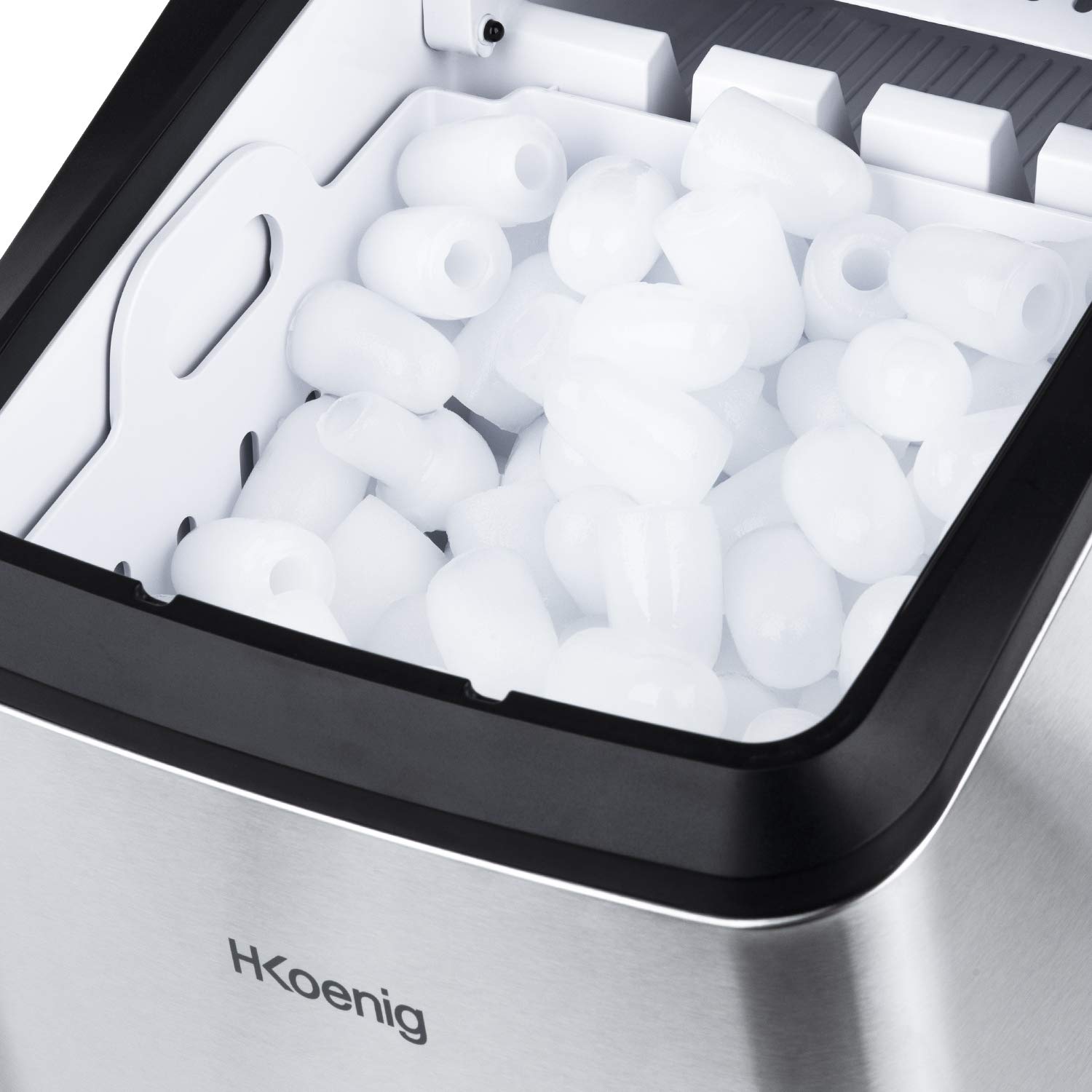 H.Koenig Macchina del ghiaccio KBP40, 15 kg di cubetti al giorno, 2 formati di cubetti di ghiaccio, automatico, compatto, collegabile al rubinetto, cubetti pronti in 6 minuti, serbatoio 2,8 L