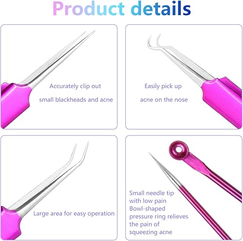 Miniatura 3 de Kit de herramientas para reventar espinillas, kit de herramientas extractoras de comedones con estuche de metal para eliminar rápida y fácilmente