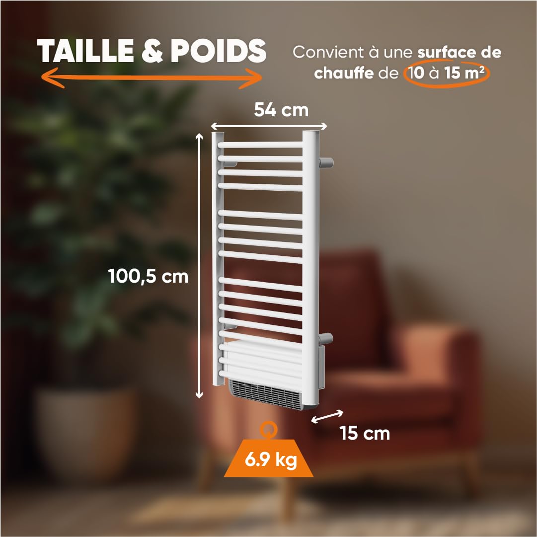 BESTHERM - Sèche-serviette électrique sans fluide avec soufflerie 500W+1000W H.100,5xL54cm Bestherm HESTIA blanc