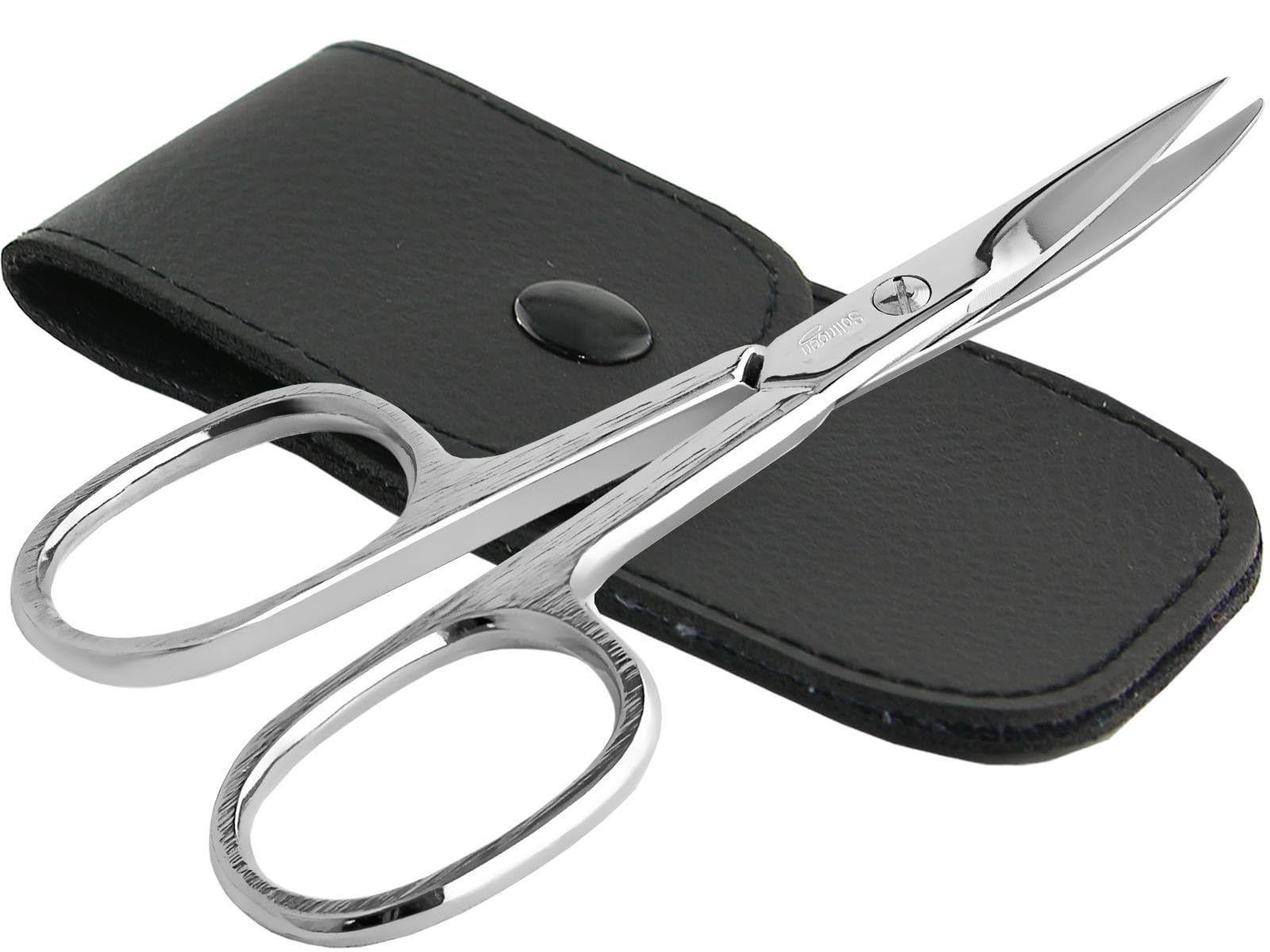 Profi Nagelschere aus Solingen - Premium Qualität mit gebogener Schnittfläche - Extra Scharfe Schneiden MADE IN GERMANY inklusive Etui