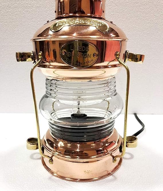 14” Nautical Ship Lamp – Antique Copper & Brass Electric Lantern, Vintage Maritime Decorative Light for Home, Office, Boat & Coastal Decor