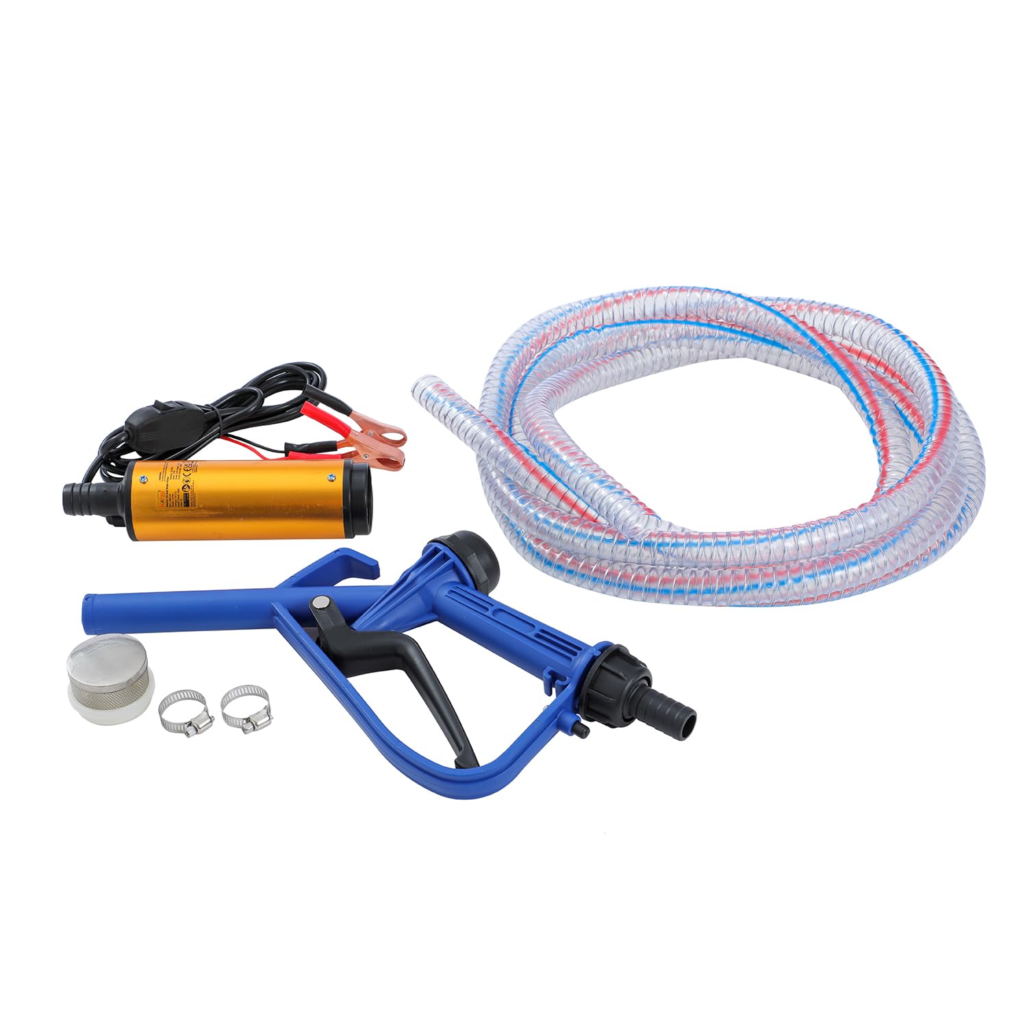 KATSU Tools 12V 51mm Komplet pompy do transferu oleju napędowego i paliwa Diesla, przenośna, aluminiowa, zanurzalna pompa wodna z pistoletem dozującym i 3-metrowym wężem do szybkiego użycia