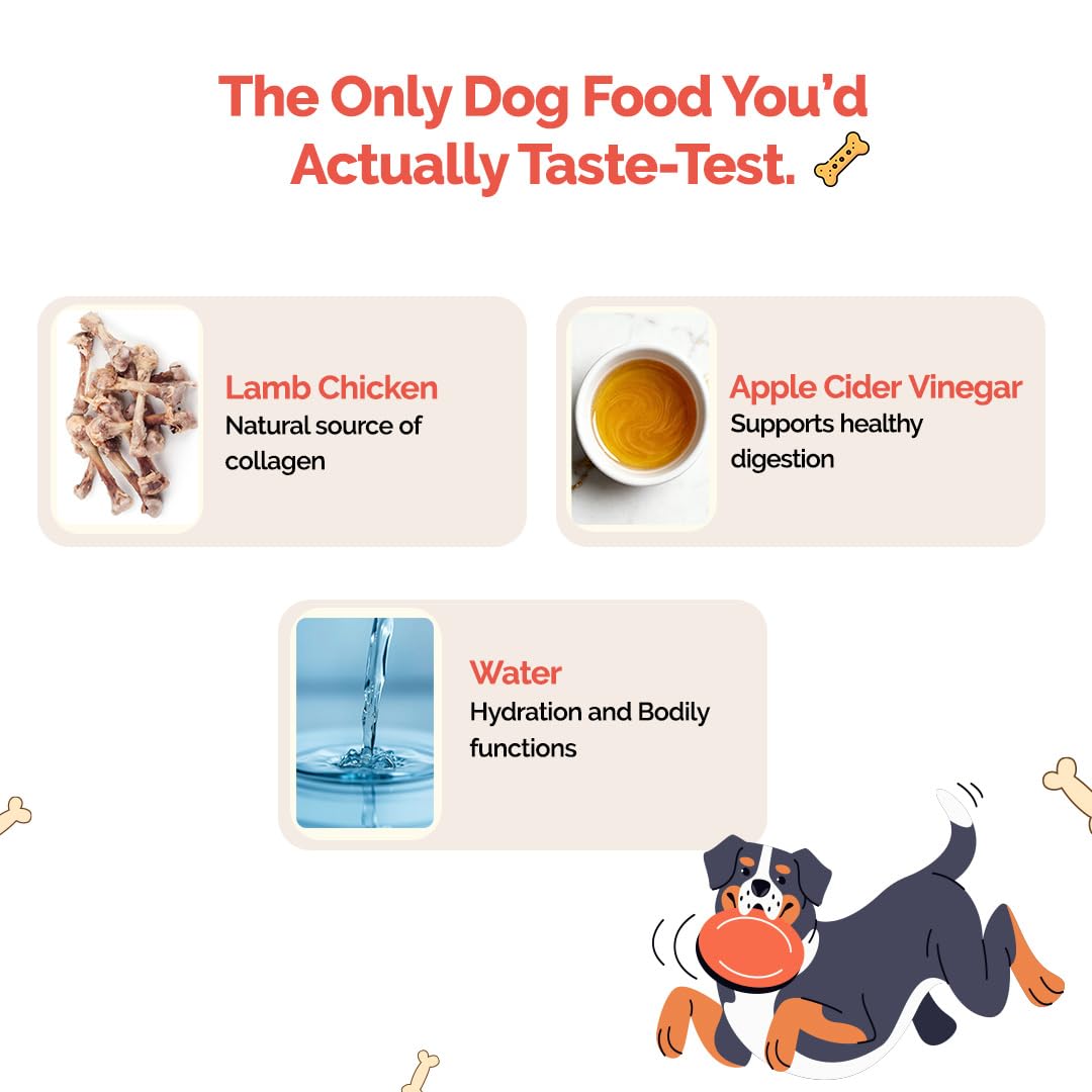 Goofy Tails Lamb Bone Broth for Dogs 300 ml (100 ml X 3 Pack), Human Grade, Preservative Free, Gut Friendly Dog Food Topper, Dog Supplements with Natural Collagen 1