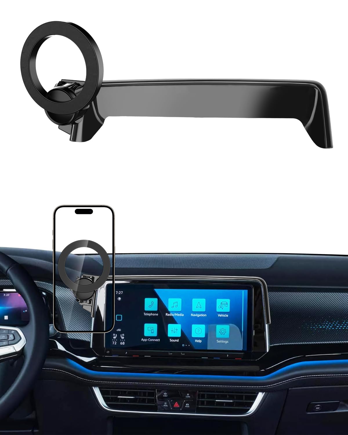 PZK Car Phone Mount for VW/Volkswagen Atlas/Altas Cross Sport 2024 2025 2026 SE/SEL/Premium R-Line/R-Line Accessories 12-inch Screen 360° Rotation