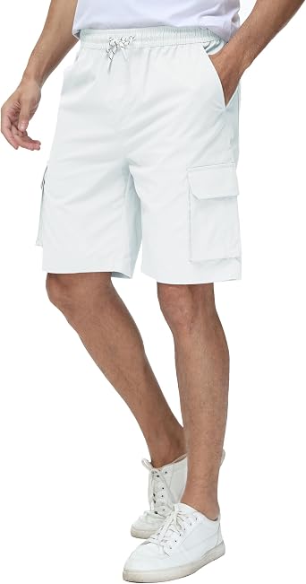 YuKaiChen Mens Cargo Shorts Relaxed Fit Stretch Drawstring Elastic Waist Casual Shorts with Pockets