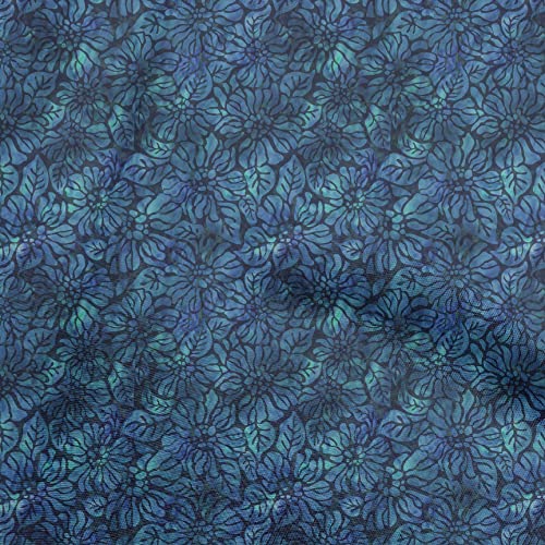 oneOone Polyester Spandex Teal Blue Fabric Aian Batik Craft Projects Decor Fabric Printed By The Yard 56 Inch Wide