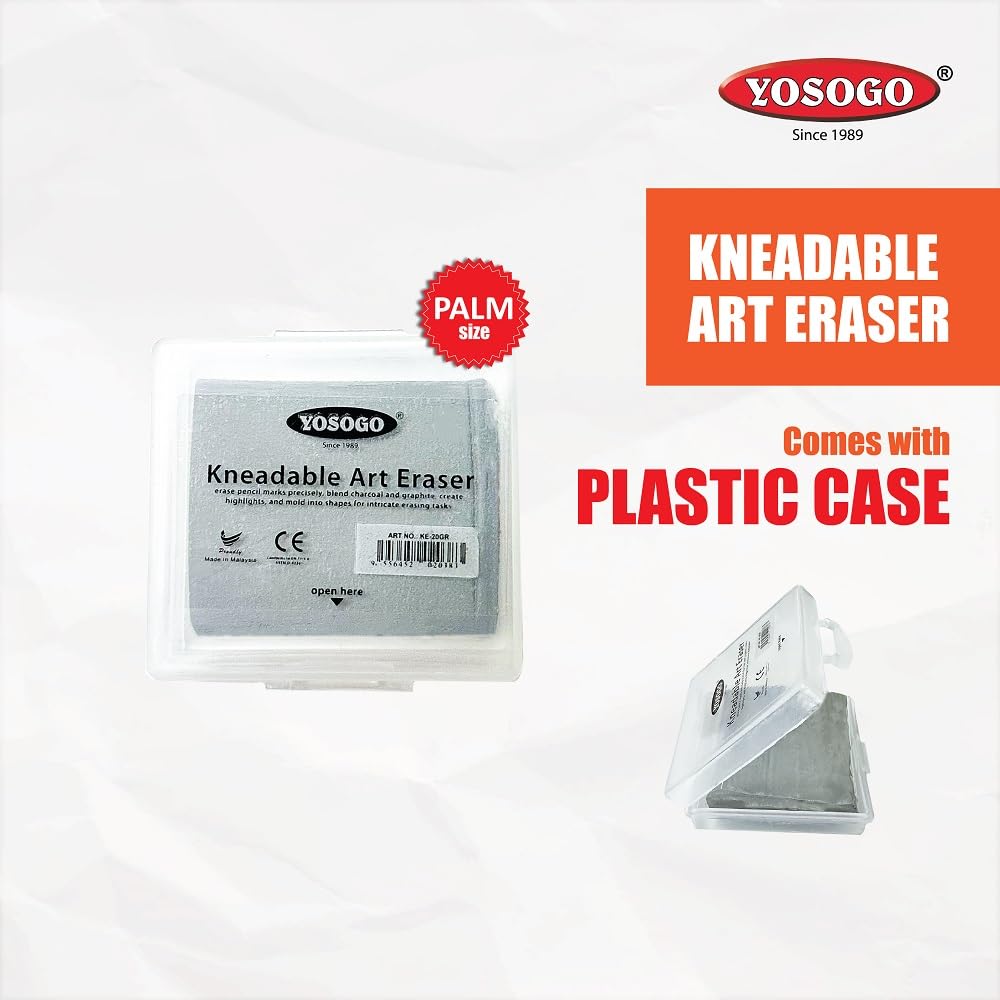 Yosogo Kneadable Art Eraser with Case (Grey, 2 Pieces) - Image 3
