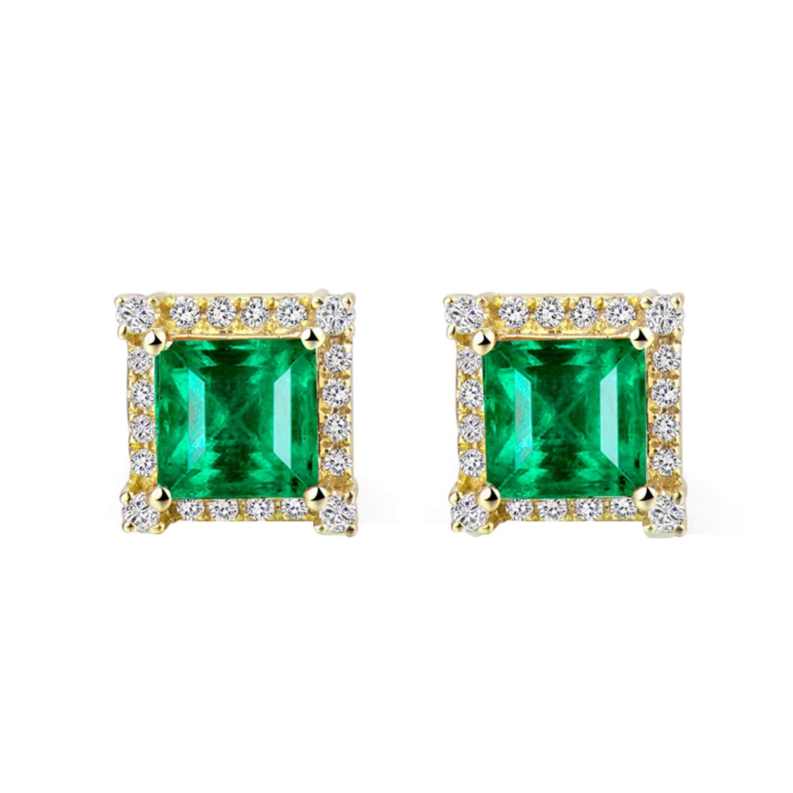 Epinki Gold 18K Ohrringe Mädchen, Quadrat Ohrschmuck mit Smaragd 1.6ct Grün, als Geschenke für Frauen Mutter/Freundin, Gelb Gold