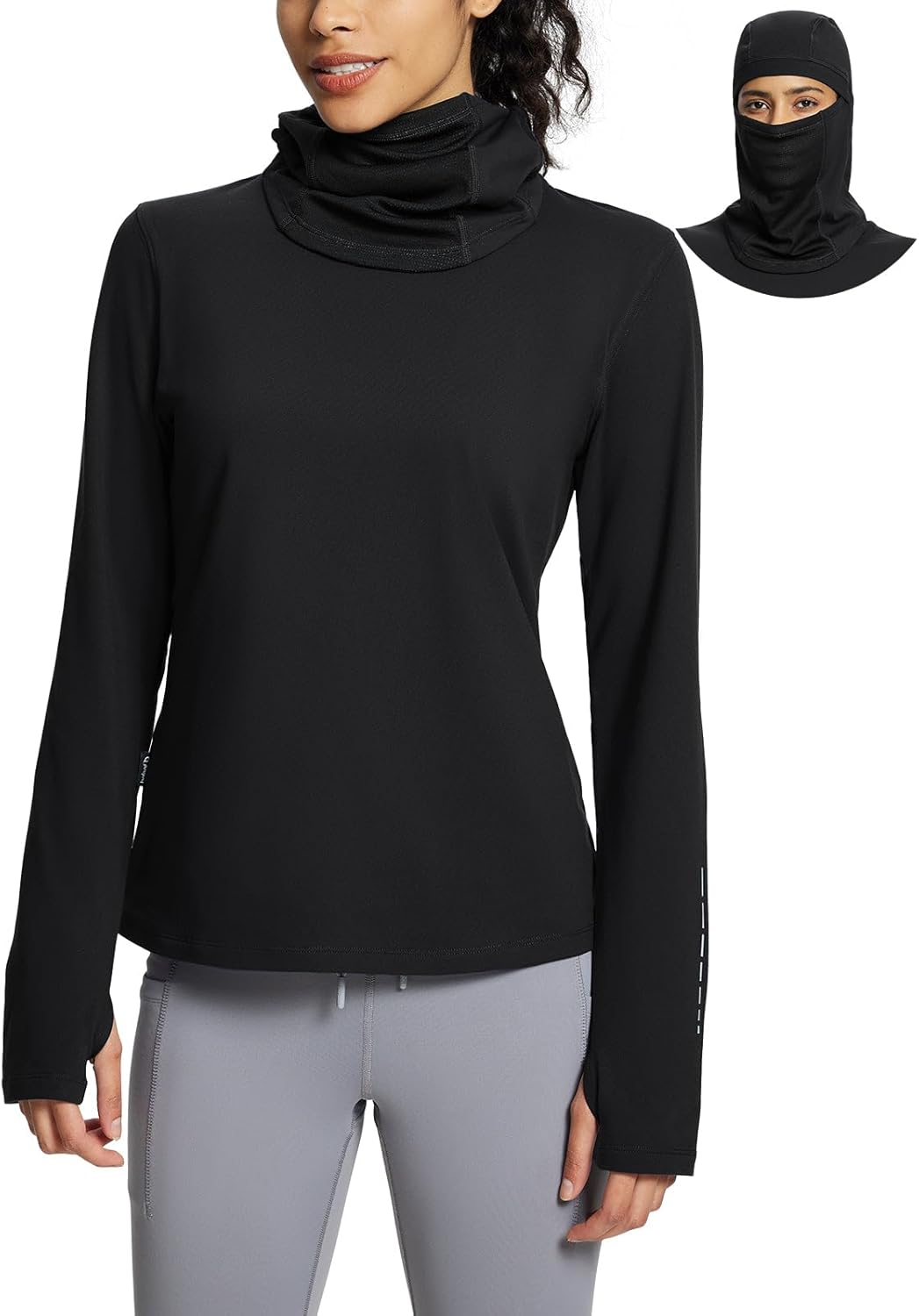 baleaf Thermal Long Sleeve Women Shirts Winter Clothes Cowl Neck Warm Fleece Base Layer Tops with Balaclava and Thumbholes baleaf Thermal Long Sleeve Women Shirts Winter Clothes Cowl Neck Warm Fleece Base Layer Tops with Balaclava and Thumbholes