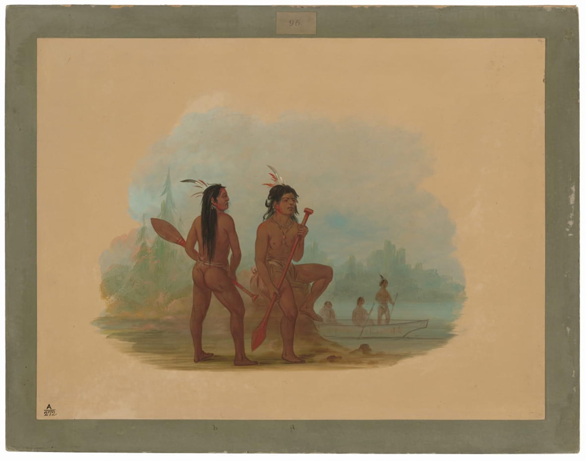 ARTXLXXBN Famous Prints Artwork Pictures Poster Painting Art Two Young Hyda Men by George Catlin Artwork Landscape Pictures for Home Decor 60x90cm