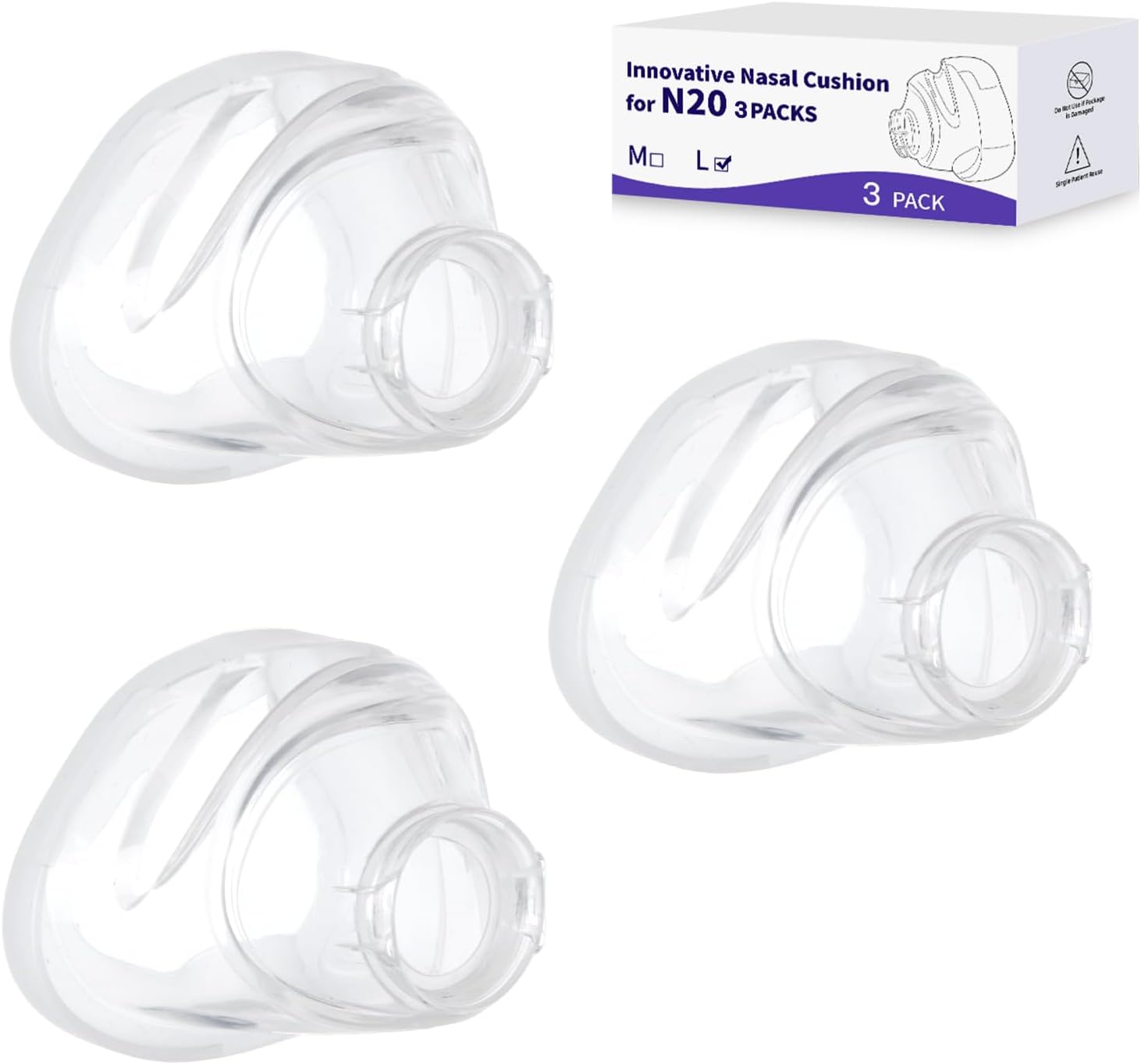 Replacement Nasal Cushion for ResMed AirFit N20, Compatible with Original Airfit N20 Frame, Reliable Seal & Perfect Fit Replacement Mask Cushion, Covers Nose, 2-Pack, Large