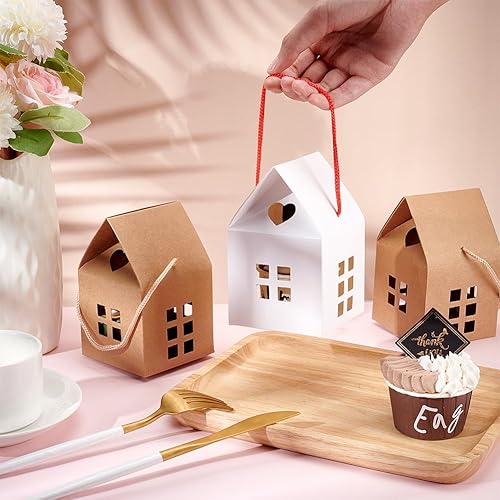Miniatura 3 de BENECREAT 30 cajas de regalo en forma de casa, 3 x 3 x 3 pulgadas, caja de dulces de papel blanco, bolsas de cartón para boda, baby shower, fiesta