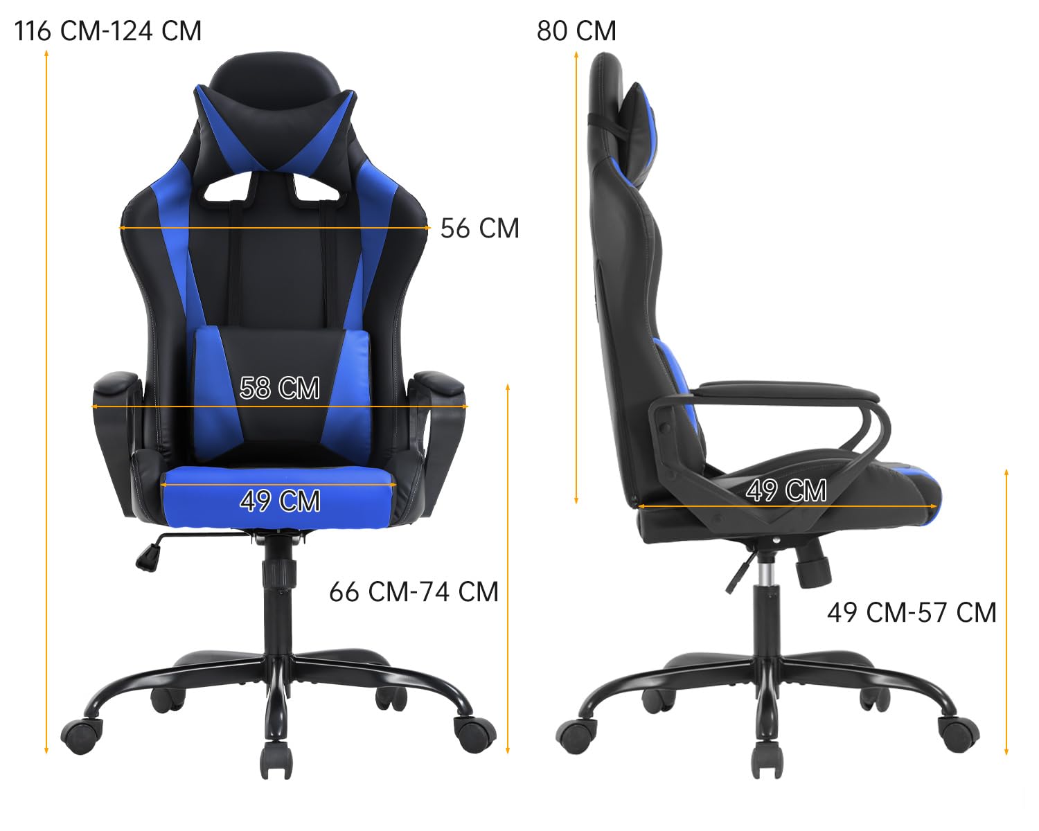 BestOffice Chaise Gaming,Ergonomique Fauteuil Gaming,Chaise Gamer avec Coussin Lombaire et Appui-tête, Siege Gaming Hauteur Réglable, Siège Gamer Bleu
