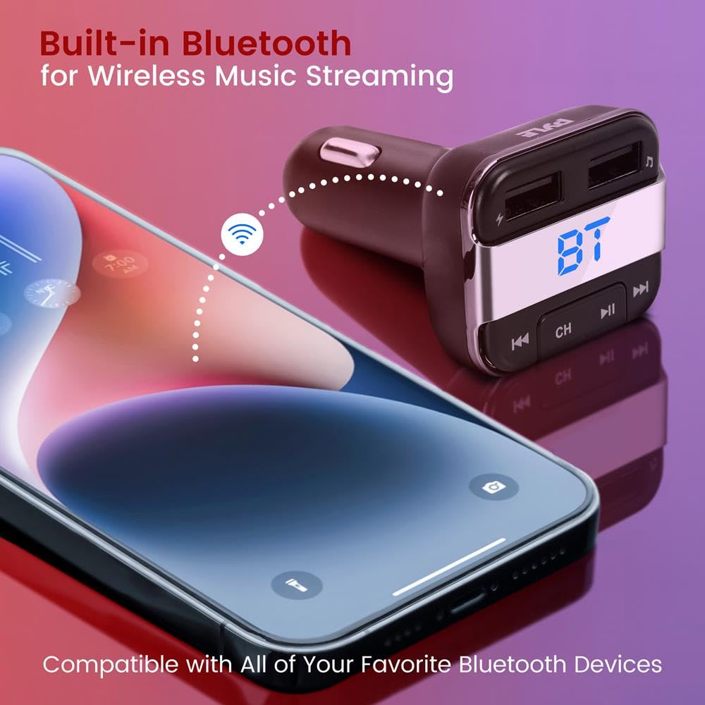 Amazon.com: Pyle Cigarette Lighter Bluetooth FM Transmitter - Universal  Wireless Car Bluetooth Adapter, Music Audio Stereo Radio Receiver w/Mic,  Handsfree Calling, Siri/Google Asst, USB, SD Card Slot