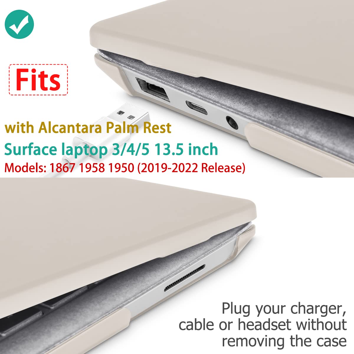 Condition photo showing New/Like New for may chen case for 13.5" microsoft surface laptop 3/4/5 with alcantara palm rest model 1867 1958 1950 (2019 2021 2022), plastic hard shell case with keyboard cover + screen protector, stone